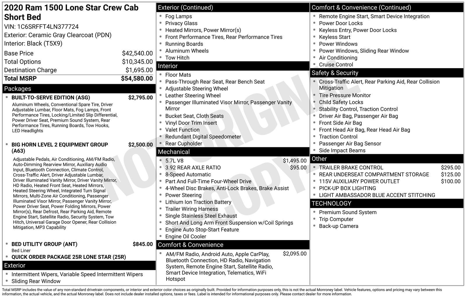 2020 RAM 1500 Lone Star Crew Cab 4x4 5'7" Box