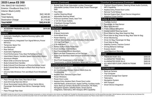 2025 Lexus ES 350 ES 350