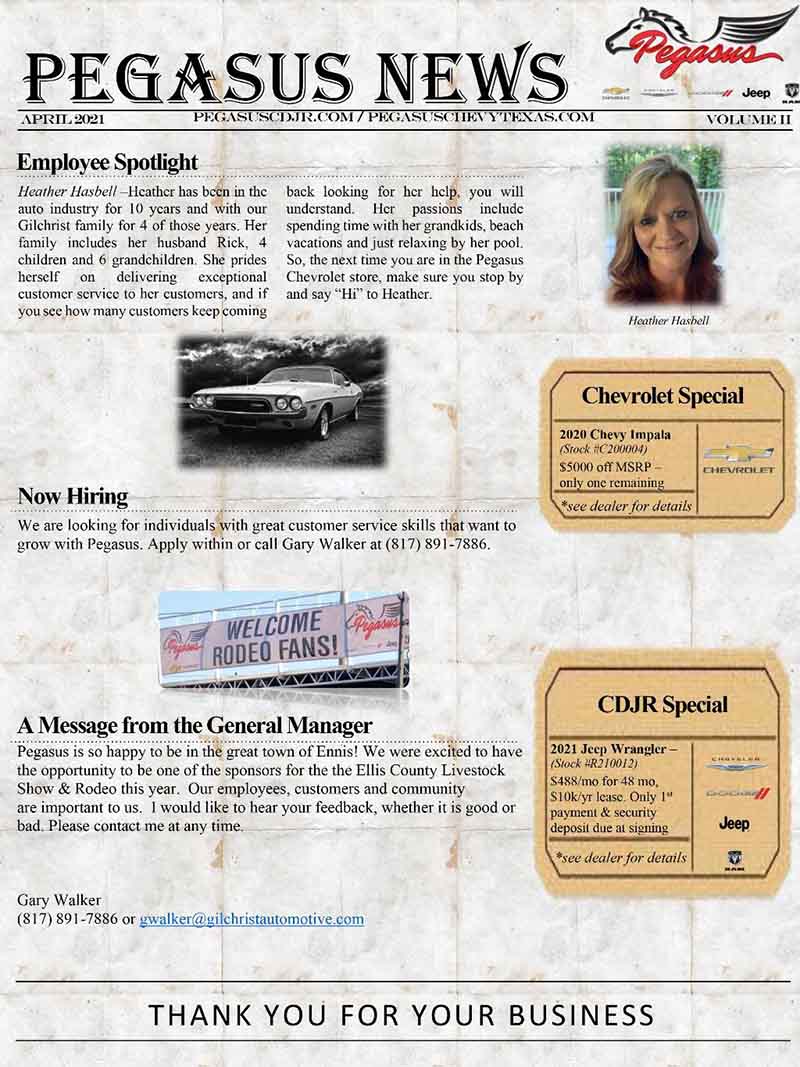 Pegasus Chevrolet NEWSLETTER April 2021
