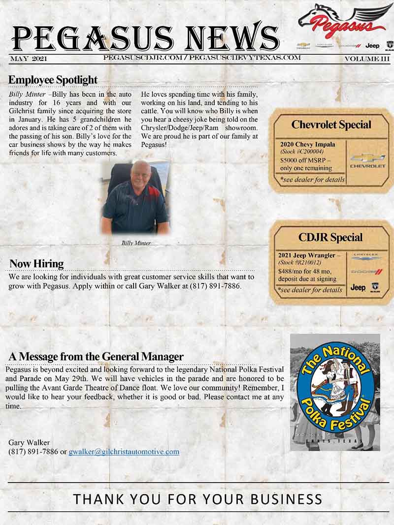 Pegasus Chevrolet Newsletter May 2021